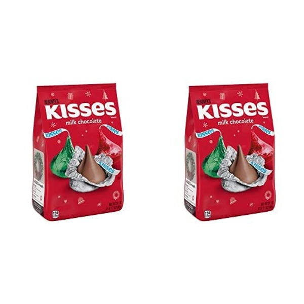 HERSHEY'S KISSES Milk Chocolate Candy, Christmas, 34.1 oz Bulk Bag (Pack of 2) - New Bag