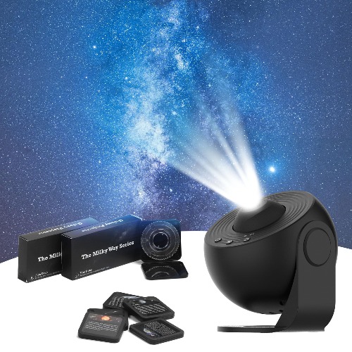 LED-stjärnhimmelsprojektor, glob omgivningsbelysning, rotation, galax planetarium, nattlampa, planeter, med 12 st högupplöst 4K-film, rumsdekoration, estetisk för barn och vuxna (Svart) - Svart