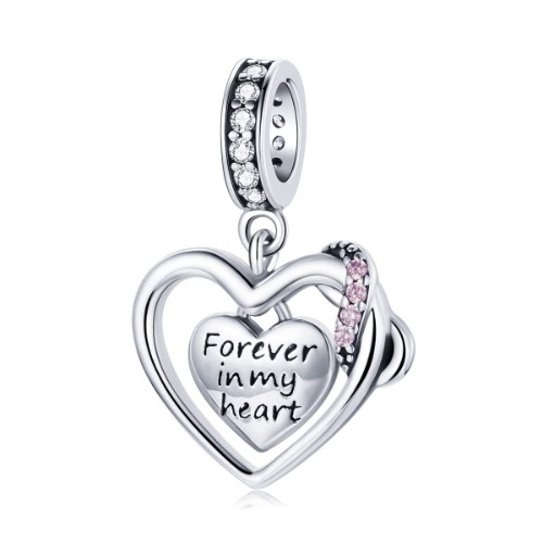 Forever in My Heart Charm fit for Pandora Bracelet Sterling Silver 925 Heart Pendant Charms Bead Women Girls Gift