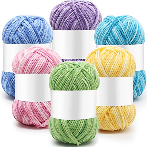 WILLBOND 6 Pcs 50g Crochet Yarn Multi Colored Knitting Yarn Bulk Acrylic Weaving Yarn Crocheting Thread (Pink, Yellow, Fruit Green, Lake Blue, Sky Blue, Purple, 5-Ply) - Pink, Yellow, Fruit Green, Lake Blue, Sky Blue, Purple - 5-Ply