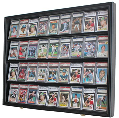 Lockable 36 Graded Sports Card Display Case, for Football, Baseball, Basketball, Hockey Cards - Black Finish