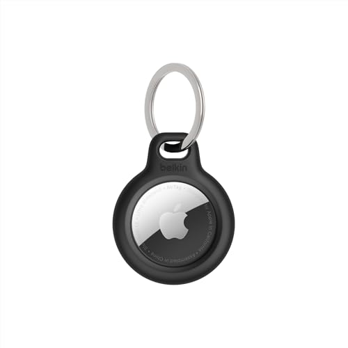 Belkin Apple AirTag Secure Holder with Key Ring - Durable Scratch Resistant Case with Open Face & Raised Edges - Protective AirTag Keychain Accessory for Keys, Pets, Luggage & More - Black
