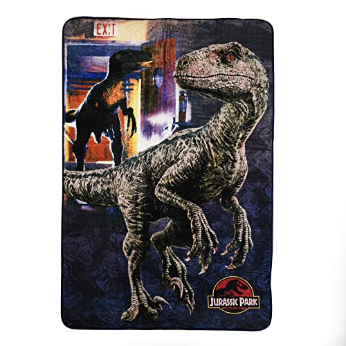 Jurassic Park Kids Fleece Oversized Blanket EXPRESSIONS for Toddlers Teens, All Season Super Soft Comfy Plush Flannel Blanket, Best Gifts for Boys, 60x90 inches (Official Jurassic Park Product) - Jurassic Park Blue - 60"X90"