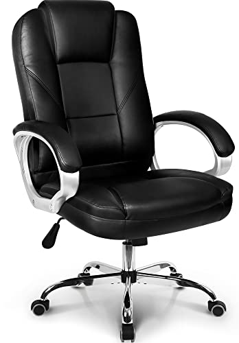 NEO CHAIR Office Chair Computer Desk Chair Gaming - Ergonomic High Back Cushion Lumbar Support with Wheels Comfortable Jet Black Leather Racing Seat Adjustable Swivel Rolling Home Executive - Jet Black