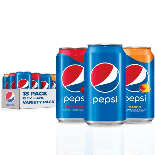 Pepsi Flavors Variety Pack, Wild Cherry, Mango, Original, 12 fl oz. Cans (18 Pack) - Flavor Variety Pack
