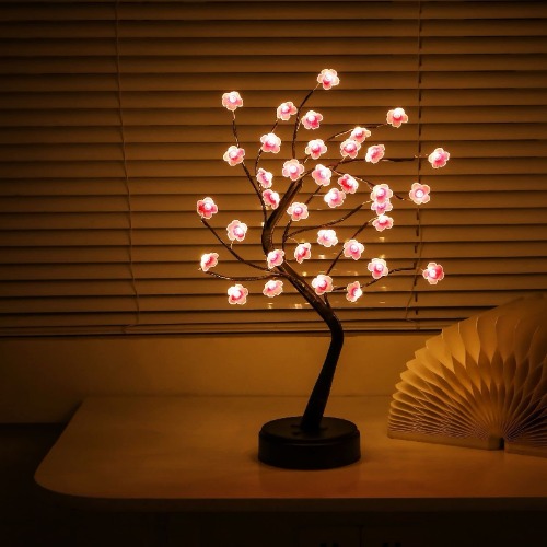 Nakolulu Cherry Blossom Tree Lamp 18" Bonsai Tree Lights with 36 LED Japanese Decor, Cute Decorations for Bedroom Home Christmas Party, Battery/USB Plug Operated, Room Decor Table Lamp - Warm White