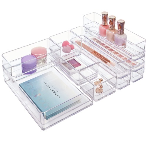 STORi SimpleSort 10-Piece Stackable Clear Drawer Organizer Set | Multi-size Trays | Makeup Vanity Storage Bins and Office Desk Drawer Dividers | Made in USA - 