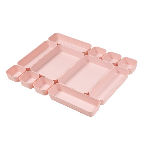 Backerysupply Set Of 12 Pink Color Plastic Desk Drawer Organizers For Makeup Bathroom Office Kitchen Vanity Drawer Storage Box Container - Pink