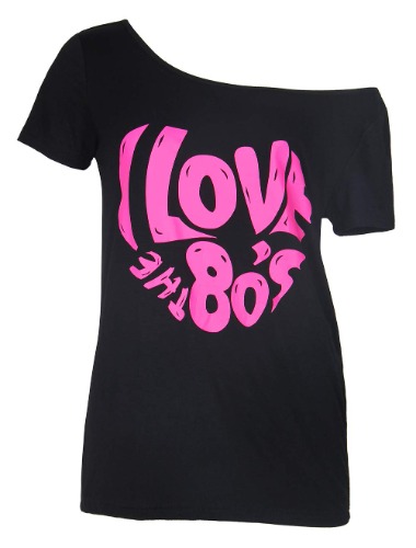 Smile Fish Women's I Love The 80's Off The Shoulder Tops 80s Costumes T Shirts - 007-black-2 Large