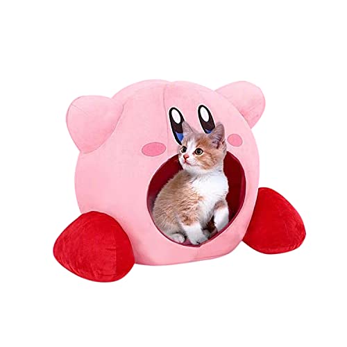 Kirby Cat Beds for Indoor Cats - Cat Bed Cave with Removable Washable Cushioned Pillow, Soft Plush No Deformation Pet Bed, Lively Kirby Cat House Design for Medium Cats Dogs