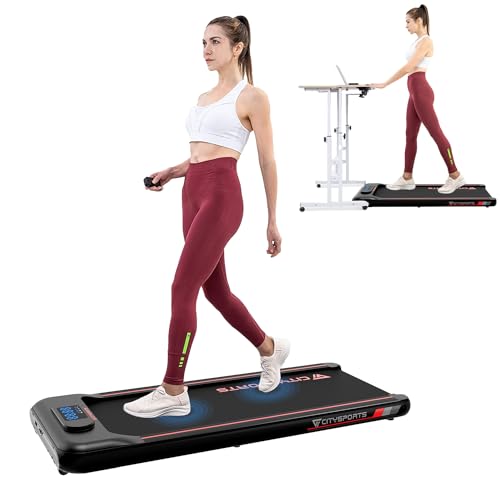 CITYSPORTS Under Desk Treadmill, Portable Walking Pad Treadmill, Remote & APP Control and LED Display,Adjustable Speed,Installation-Free,Treadmills for Home Office Aerobic Exercise - Black Red