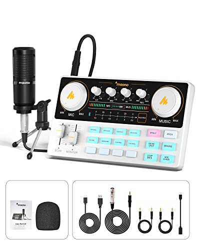 MAONO Podcast Equipment Bundle Audio mixer All-in-One Podcast Production Studio with 3.5mm Microphone for Live Streaming, Podcast Recording, PC, Smartphone, DJ MaonoCaster Lite (AU-AM200-S1) - AU-AM200-S1 White