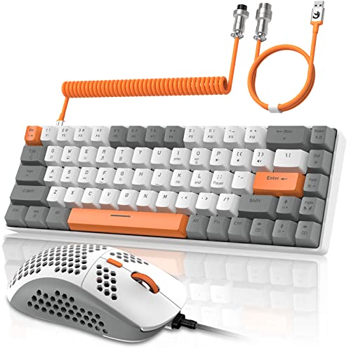 ZIYOU LANG RK-T8PR0 Wired 65% Mechanical Gaming Keyboard and Mouse Combo with RGB LED Backlit Anti-ghosting TKL Mini 68 Key Coiled C to A Cable Linear Red Switch for PS4 PS5 Xbox PC Mac Gamer(Gray) - Keyboard Mouse - Gray White Orange