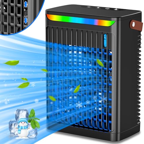 Portable Air Conditioner 5-In-1 AC Evaporative Air Cooler,Mobile Air Cooling Fan with 5 Wind Speeds & 2 Mist,Mini Personal Air Conditioning with Timer & 7 LED lights for Office Desk Bedroom-Black - Black