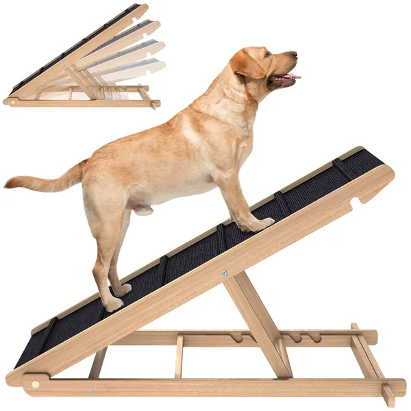 Adjustable Dog Ramp for All Dogs and Cats - Folding Portable Pet Ramp for Couch or Bed with Non Slip Paw Traction Mat, 40”Long and Height Adjustable from 10”to 24” - Up to 250 Lbs - 