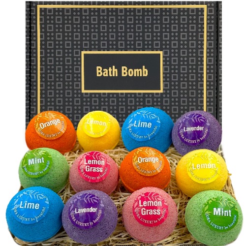 Lora Luxury Bath Bomb Gift Set 12er Pack - 12 Sparkling Bad med rent naturliga eteriska oljor - Presentidé - Shea & Cocoa Butter - Natural Ingredients - Magnesium Sulf