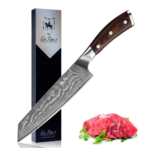 LA TIM'S Damaskus kokkniv 20 cm, Professionella köksknivar av japanskt VG-10 rostfritt stål , Ultra skarpt blad och ergonomiskt handtag, med unikt mönster
