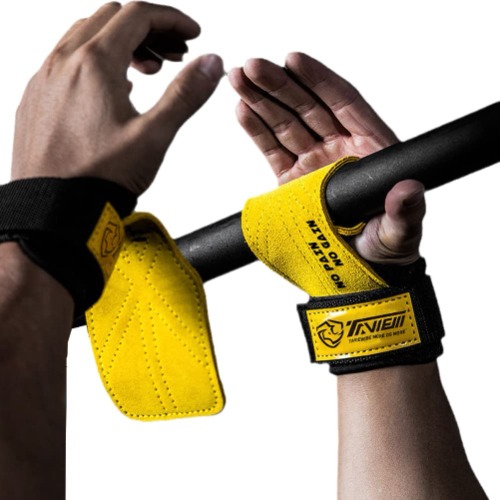 TAVIEW Premium tyngdlyftning handledsremmar för maximalt greppstöd – dödlyftshandskar och greppdynor alternativ i fitness gym kraftträning som dra upp dödlyftning och axlar - gUL