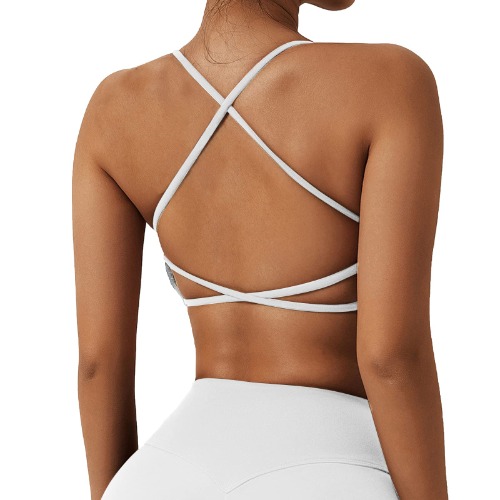 Vertvie Dam sportbehå push up crossed back fitness bystier vadderad rygglös sport bh gym toppar yoga bh, stretch spagettiremmar bralette utan bygel - M - Vit