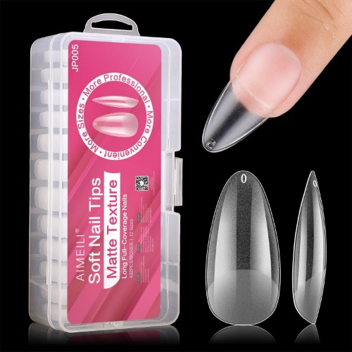 AIMEILI falska nagelspetsar, 432 st genomskinlig matt kista heltäckande spikspetsar för blötläggning av nagelförlängning, akryl falskpress på naglar med låda för nagelkonstsalong, 12 storlekar