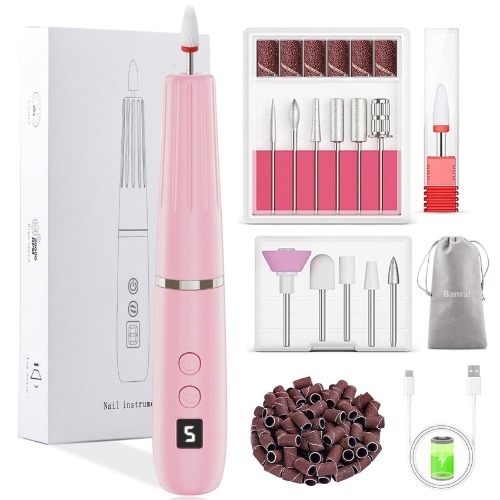 Nagelfräs för gelnaglar – 12 i 1 elektrisk nagelfil – manikyrset elektrisk 20 000 varv/min, 5 växlar elektrisk nageldrill, fräsnaglar för naturnaglar, akrylnaglar, gelnaglar, avlägsnar förhårdnader - Rosa