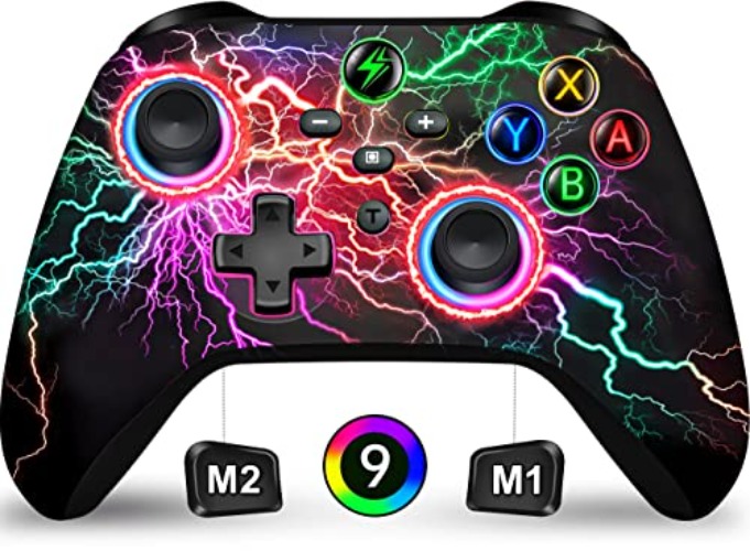 Wireless Switch Pro Controller for Nintendo Switch Controller/Lite/OLED, LED Wired Windows PC Gmaepad-Wireless iOS/Android Remote with Cool RGB Light/Programmable - Red-Light Up