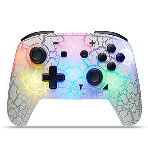 binbok Switch Controller, Wireless Switch Pro Controller for Switch/Switch Lite/Switch OLED, 8 Colors Adjustable LED Wireless Remote Gamepad with Unique Crack/Turbo/Motion Control (White) - White