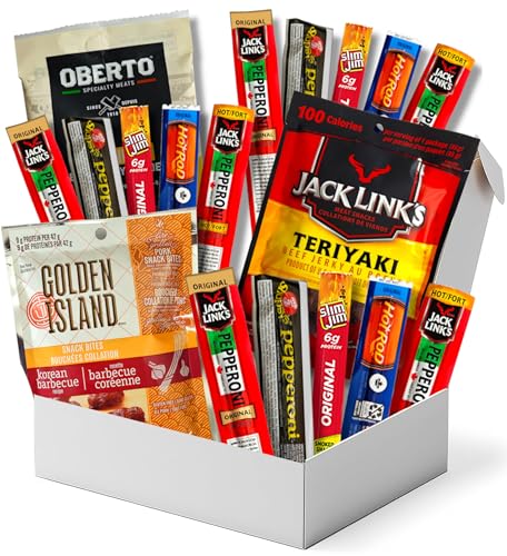 Gift Basket for Men - Birthday Gifts for Men- Pepperoni Sticks and Beef Jerky Snack Box - Gifts For Men - Protein Snacks - Beef Jerky Bulk And Slim Jim Meat Sticks - Carnivore Snacks - Meat Gift Basket for fathers day, Coporate, Sympathy - Includes Brands Like Jack Links Sausage, Hot Rods, Oberto And More