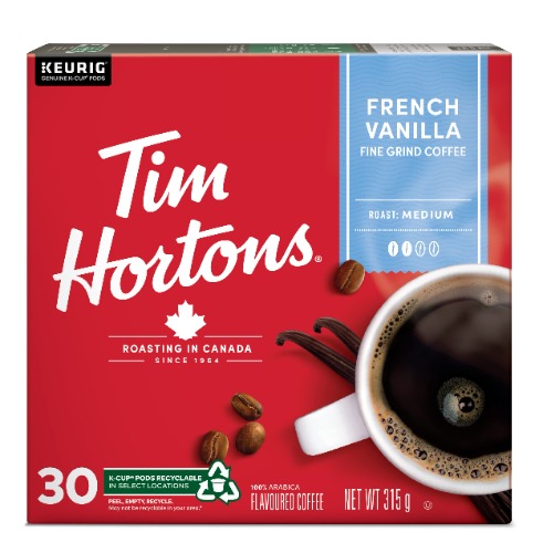 Tim Hortons French Vanilla Coffee, Keurig K-Cup Pods, Flavoured Medium Roast, 30 Count {Imported from Canada}