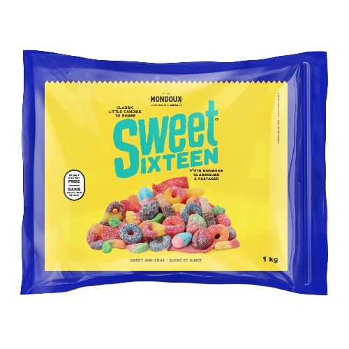Sweet Sixteen SWEET & SOUR Candy, Assorted Flavorful Chewy Gummy Candies, Peanut and Nut-Free Mixed Gummies - 1 kg - Sweet & Sour 1 kg (Pack of 1)