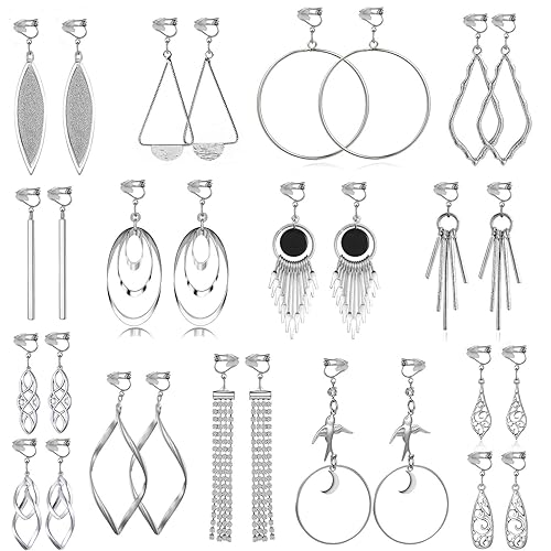 15 Pairs Wholesale Clip on Earrings for Women Fashion-Celtic Knot Earrings,Long Bar Earrings,Tear Drop Earrings Clip on Hoop Earrings for Women-Clipon Earrings for Women