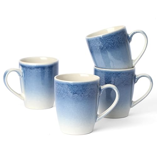 famiware Coffee Mugs Set, 13 oz Mug Set of 4, Stoneware Cups for Latte, Hot Tea, Mocha, Cocoa, Cappuccino, Microwave and Dishwasher Safe, Glacier Series, Azure Blue - Azure Blue