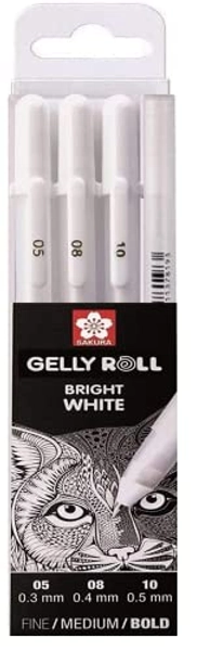 GELLY ROLL Sakura Bianco, 4 penne Bright White in una custodia, Mix-Size 05/08/08/10.