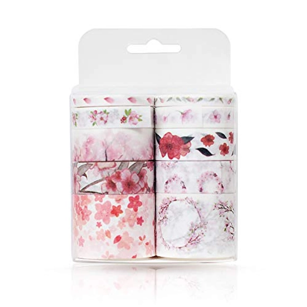 Keleily Washi Tape 10 Rotoli di Nastri Washi Rosa Nastro Adesivo Decorativo Articoli per Bricolage per Confezioni Regalo, Scrapbooking, Carte, Diario(0.5, 1, 1.5, 3CM X 2M)-Ciliegia