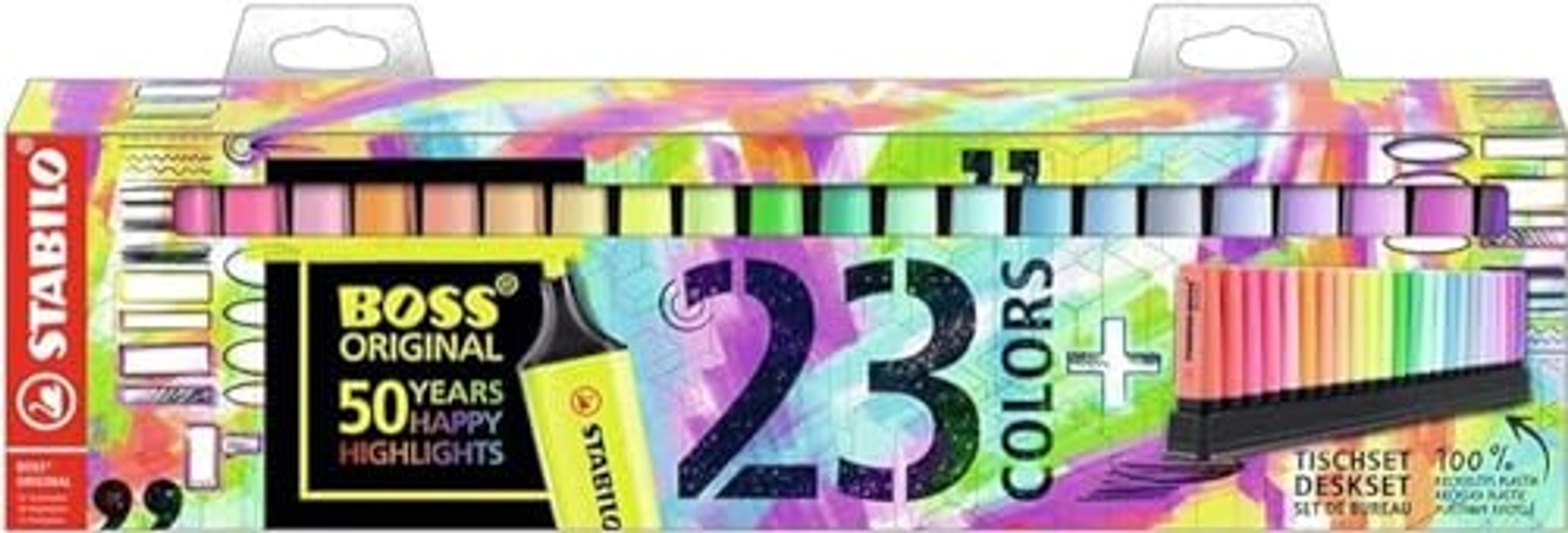Evidenziatore - STABILO BOSS ORIGINAL Desk-Set 50 Years Edition - 23 Colori assortiti 9 Neon + 14 Pastel