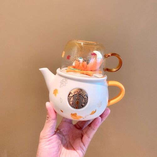 Starbucks Cup 2022 Autumn Forest Fox Teapot with a Glass Cup Halloween Gifts  | eBay