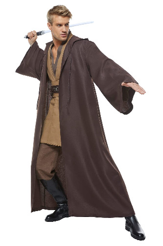 (Brown) Tunic Hooded Robe Halloween Cosplay Costume for Mens
