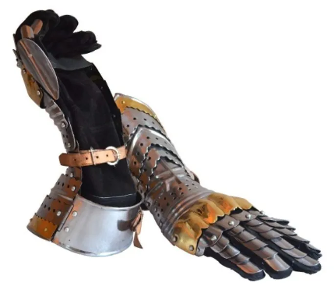 Medieval Articulated Gauntlets with Brass Accents