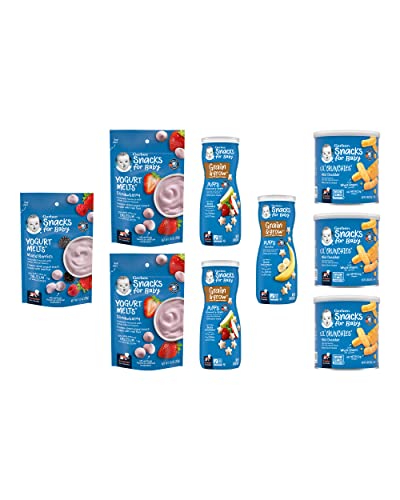 Gerber Snacks for Baby Variety Pack, Yogurt Melts, Puffs and Lil Crunchies (Set of 9) - Melts/Puffs/Crunchies Variety Pack