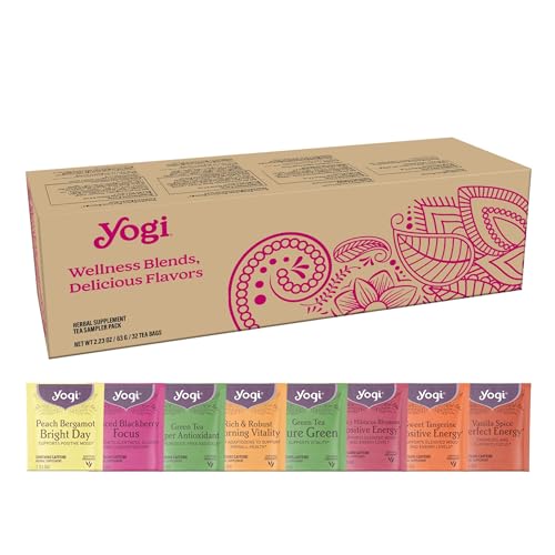 Yogi Organic Tea Energy Sampler Box - 8 Favorite Black & Green Teas (32 Tea Bags) - Assorted Delicious Wellness Teas - Contains Caffeine - Tea Gift Set & Variety Pack Sampler