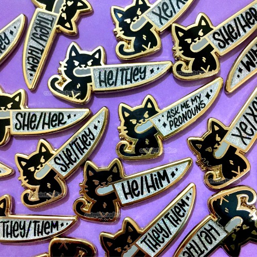 Pronoun Knife Cat Enamel Pins | They/Them