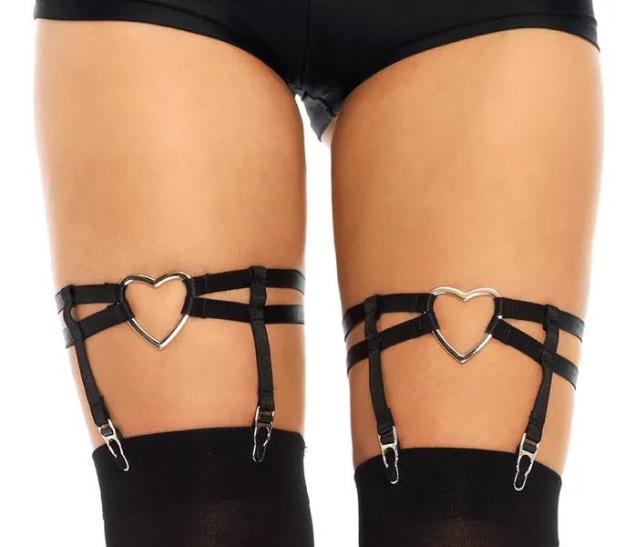 Leg Avenue Women's Elastic Thigh High Garter Suspenders - Black Heart