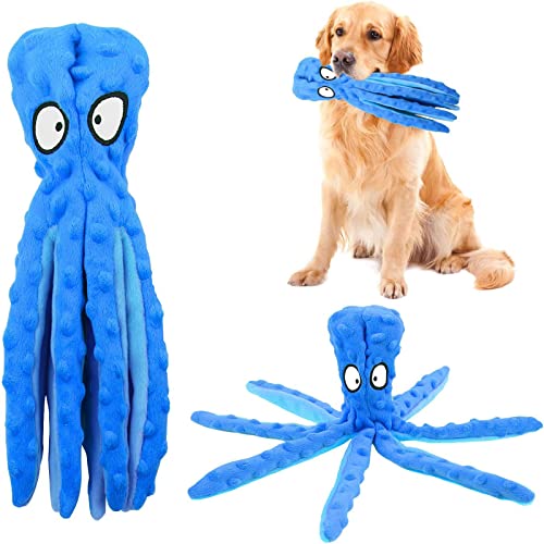RAYITO Octopus Dog Toys, No Stuffing Squeaky Dog Toys Interactive Octopus Dog Chew Toys with Crinkle Paper for Small Medium Dogs Playing and Training(Blue) - Blue