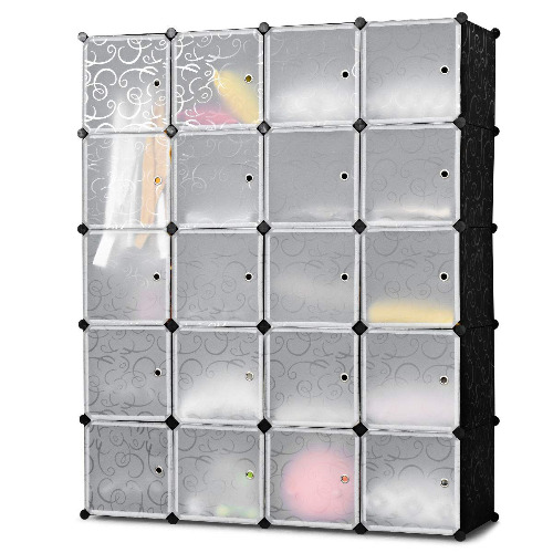 COSTWAY Portable Wardrobe, 12/16/20/30 Cube Closet DIY Interlocking Combination Armoire, Space Saving Plastic Modular Cabinet Storage Organizer for Clothes, Shoes and Toys (20 Cubes, Black + White)