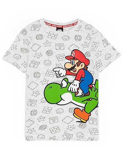 Super Mario Nintendo T-Shirt for Boys | Kids Grey Character Yoshi Top | Gamers Short Sleeve Tee for Birthdays - 9-10 Years - Grey