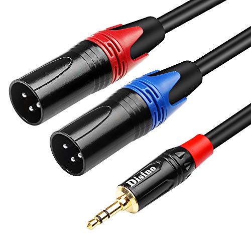 Disino 1/8 Inch to Dual XLR Male Y-Splitter Cable,Unbalanced 3.5mm Mini Jack TRS Stereo to Double Male XLR Adapter Interconnect Breakout Patch Cord - 6.6 Feet/2 Meters - 6.6 Feet