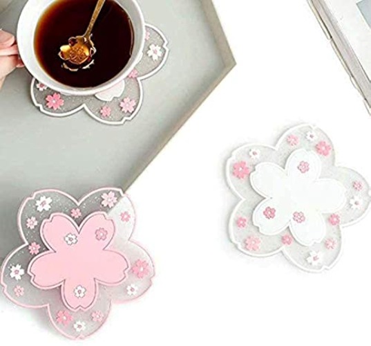 Durable Non-Slip Sakura Coffee Cup PVC Coaster Home Tea Coaster Bowl pad placemat Coaster(S) - Small - Pink