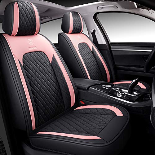 BABYBLU Leather Car Seat Covers, Faux Leatherette Automotive Vehicle Cushion Cover for Cars SUV Pick-up Truck Universal Fit Set for Auto Interior Accessories ( (Airbag Compatible) (Pink) - Pink Full Set-A