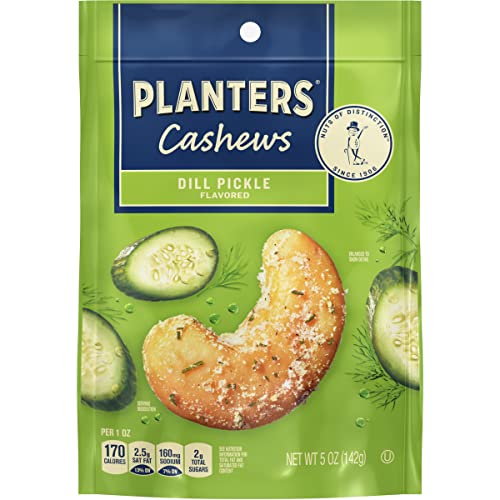 PLANTERS Whole Cashews Dill Pickle Flavored, Party Snacks, 5 Oz Bag - PLANTERS Cashews Dill Pickle Flavored, 5 oz - 5 Ounce (Pack of 1)