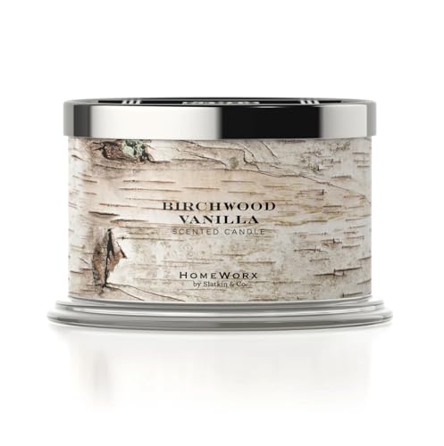 HomeWorx Birchwood Vanilla Premium Scented 4-Wick Candle - 18 oz Long-Lasting Jar Candle, Notes of Vanilla Musk, Jasmine & Cedarwood